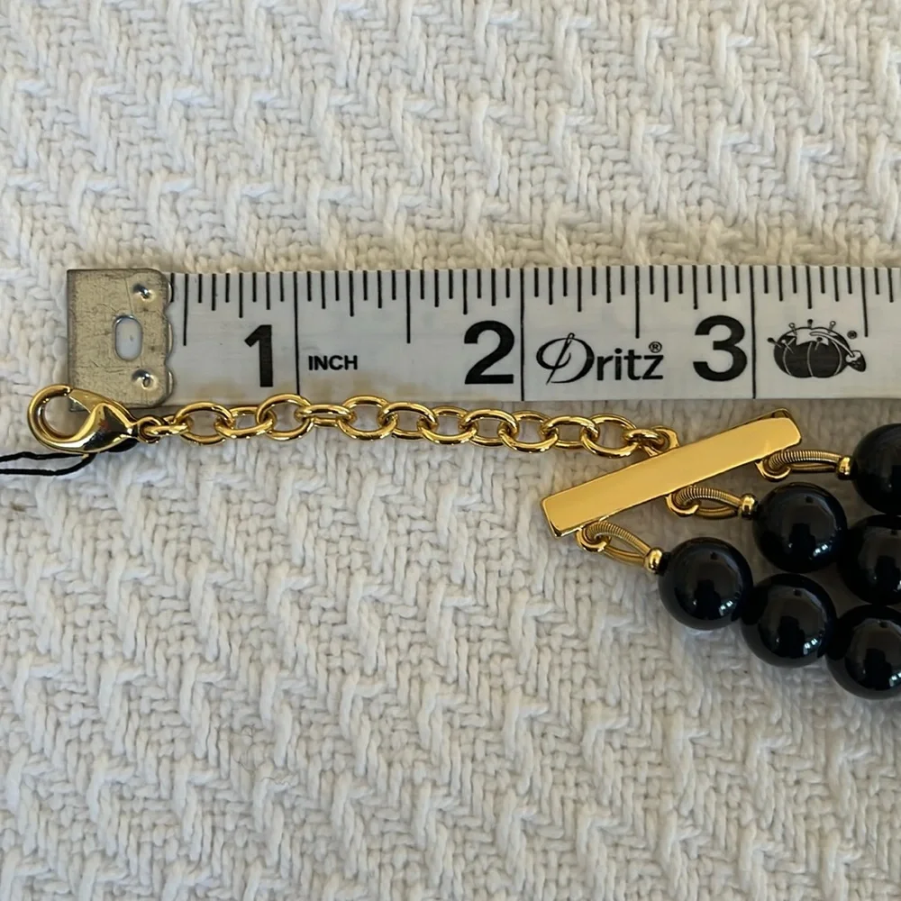 NWT Talbots 3-strand bead necklace. Navy blue & gold beads w/9” extender - Picture 8 of 11